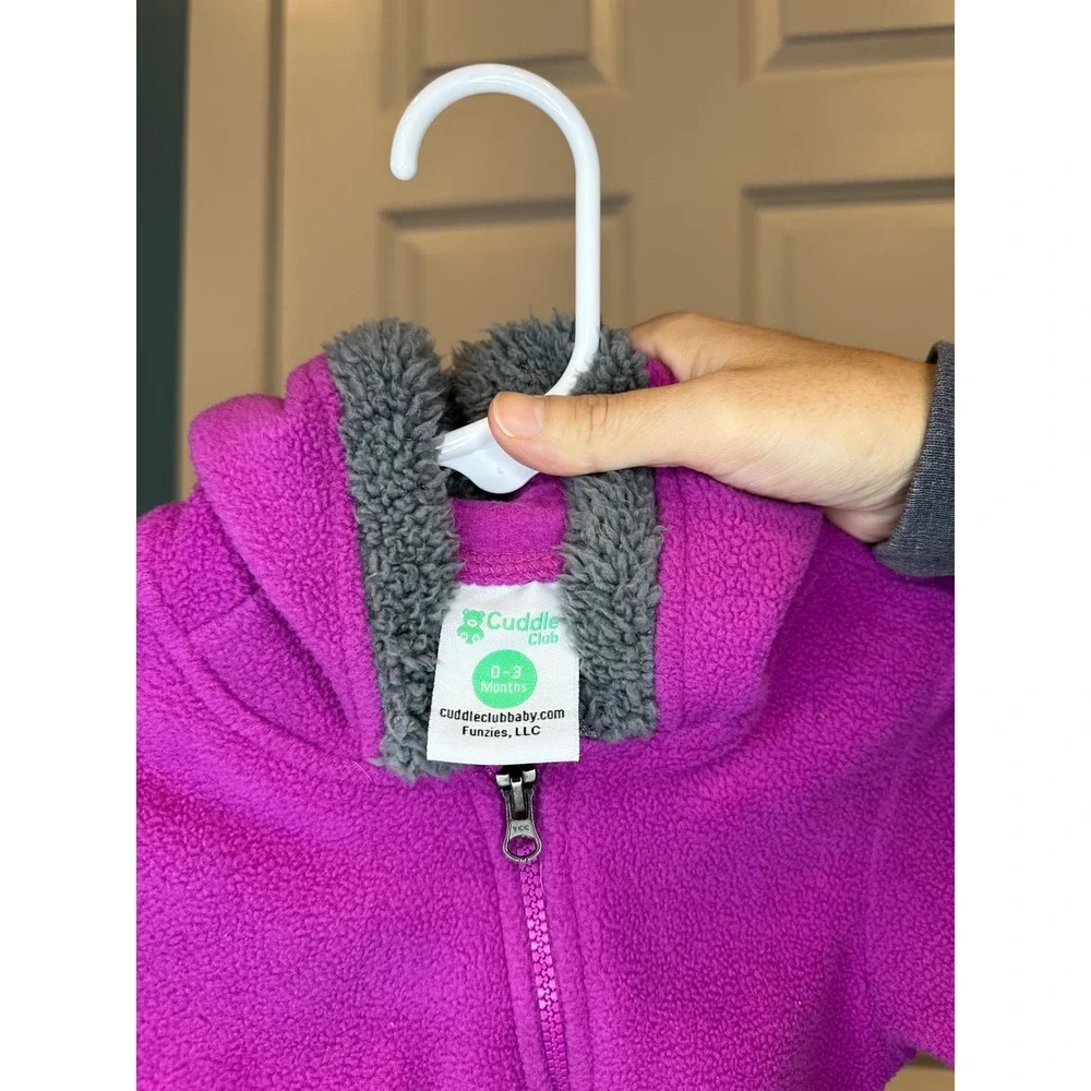 Cuddle Club Magenta Fleece Bear Ear Hooded Pram Suit Bunting Size 0-3 Months
